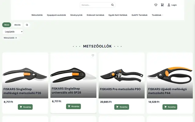 Catalog page of an AI-generated garden tools shop