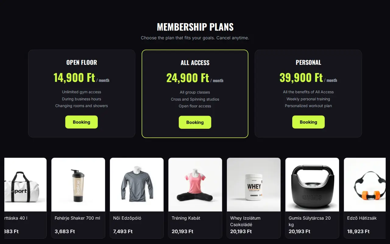 Membership plans and a product carousel on the PulseFit demo shop